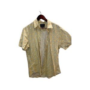 BONOBOS Mens Large Yellow Flower Print Short Sleeve Button Down
